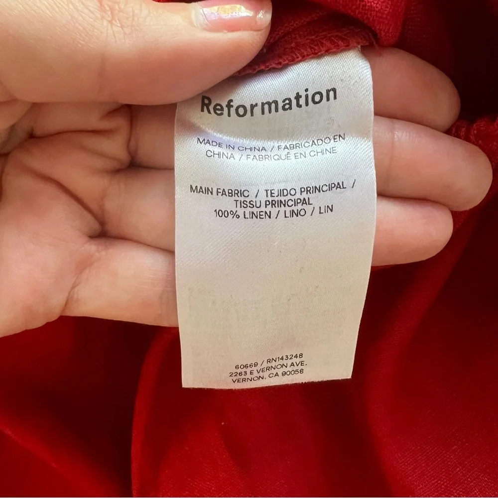 Reformation Remi Cropped Linen Pant in Red